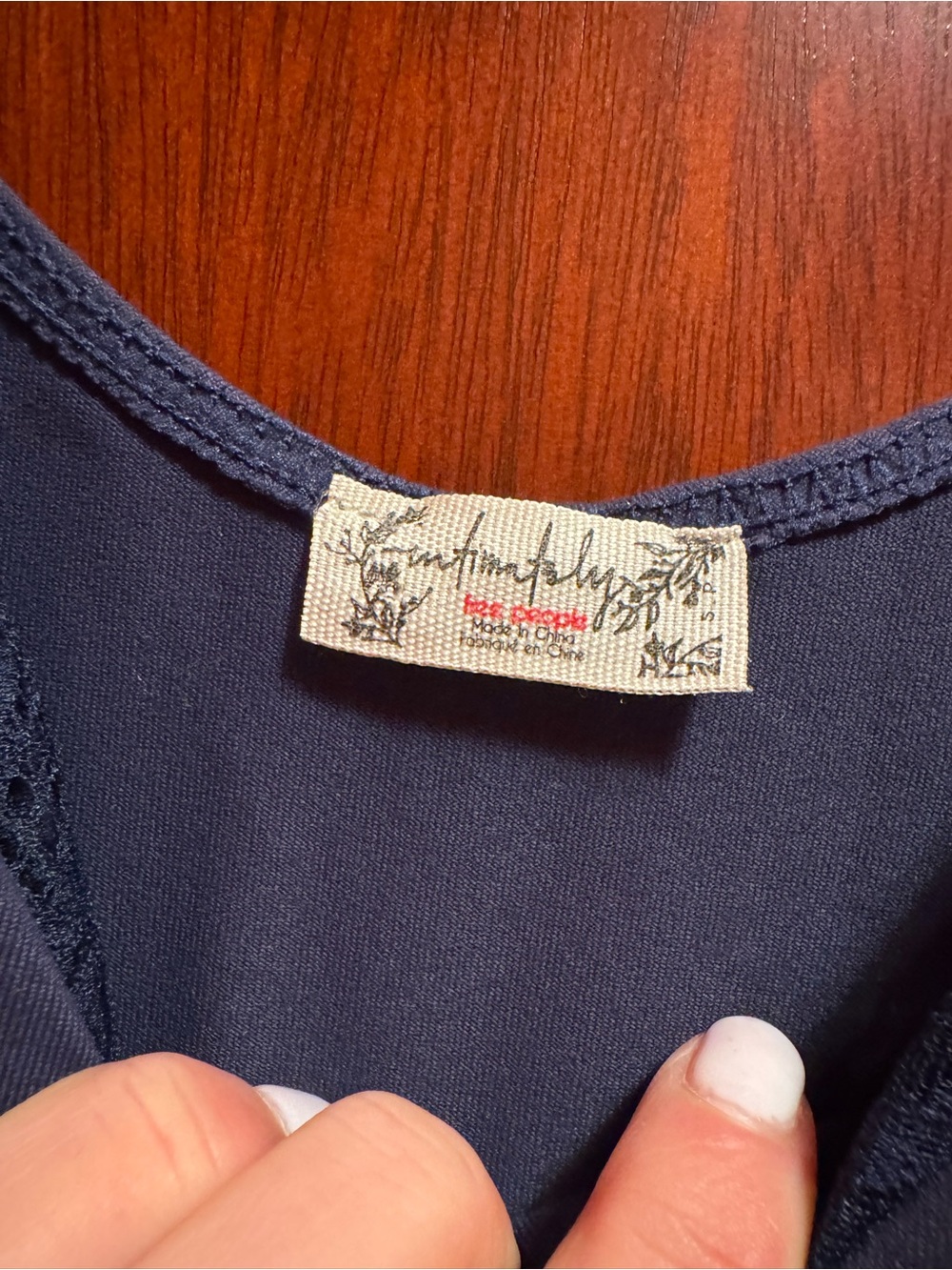 NWOT Intimately Free People Navy Lace-Trim Fitted Tee Size S - Picture 5 of 5